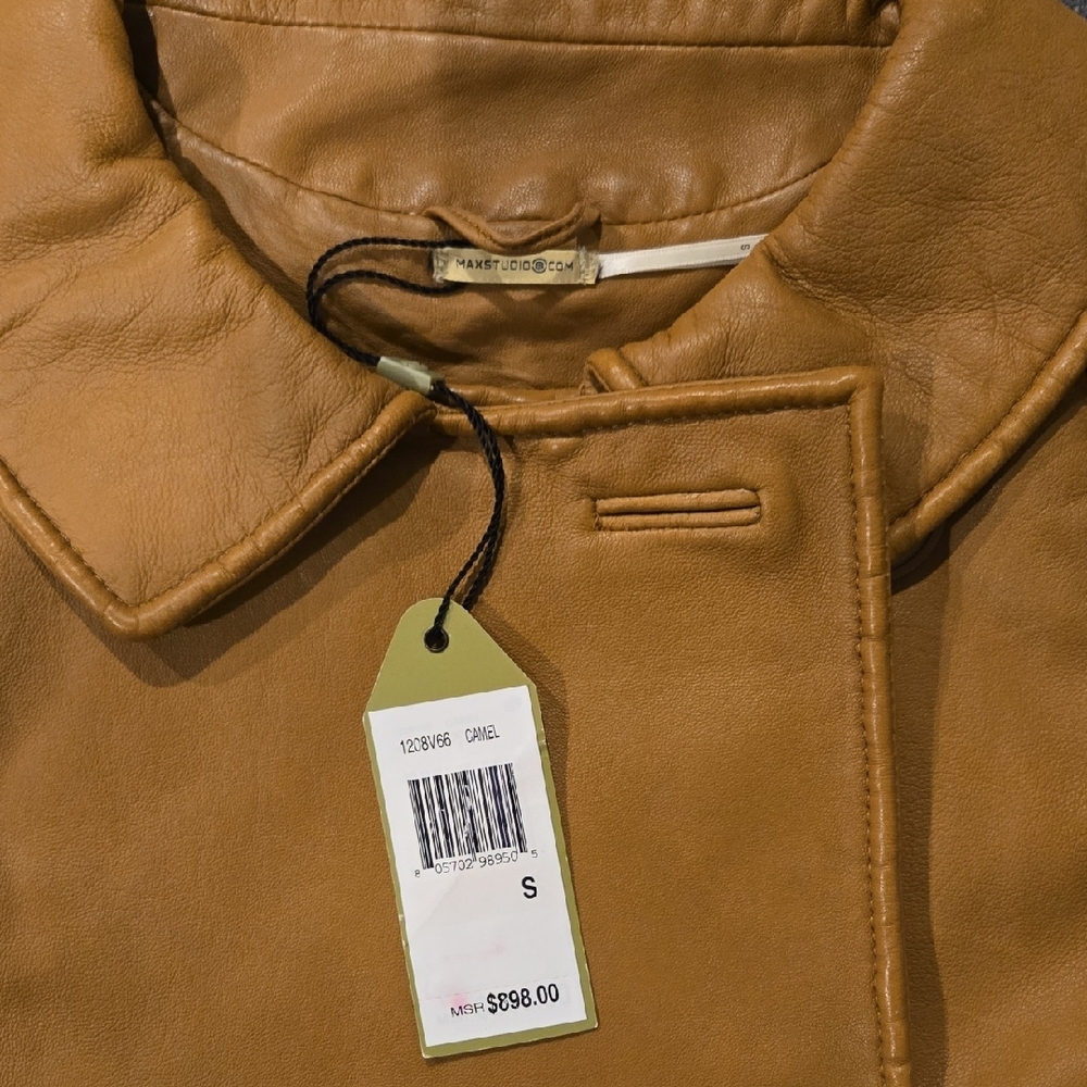 Max Studio Tan Leather Jacket - Picture 2 of 5